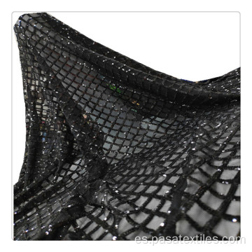 Material de malla bordado Sequin Sequin Diamante negro Diamante Bordado de malla de lentejuelas bordado en spandex